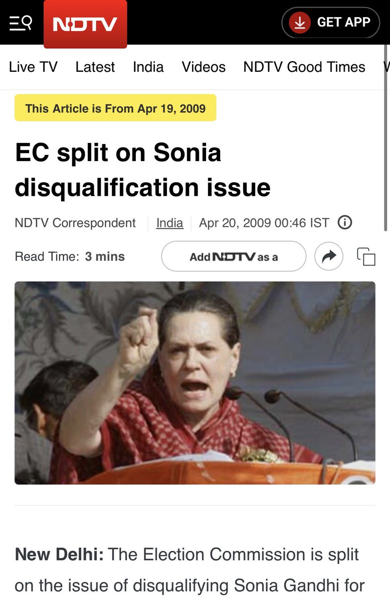 AnkurSingh's tweet photo. Dissent Note In Election Commission

2009: Sonia Gandhi Disqualification Case

Then CEC N Gopalaswami suggested further enquiry in Sonia Gandhi's disqualification cause.

But other two EC Navin Chawla and SY Quraishi voted to give clean chit to Sonia.

Who was Navin Chawla?
- He was made Election Commissioner by Sonia Gandhi's call
- Navin Chawla was accused of leaking all details to Gandhis
- Chawla used to take loo breaks to pass info to Congress