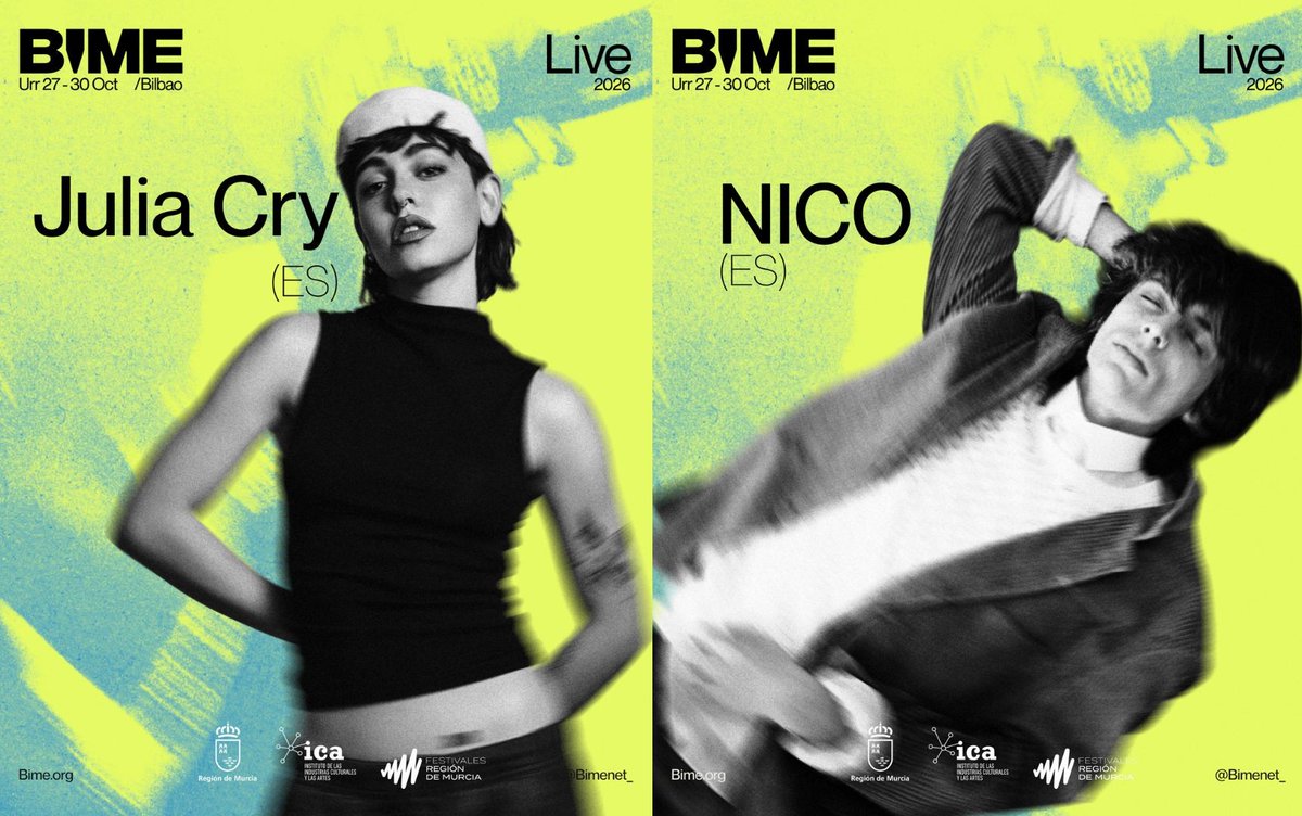regiondemurcia's tweet photo. 🎶🗣️ Cultura facilita que Julia Cry y NICO formen parte de la programación de conciertos del congreso musical #BIME que se celebra en octubre en Bilbao.

➡️Son los seleccionados de la convocatoria conjunta del Bizkaia International Music Experience con el Instituto de las Industrias Culturales y las Artes, que recibió 40 propuestas.

🔗Noticia: https://t.co/VRkTnFp0G7