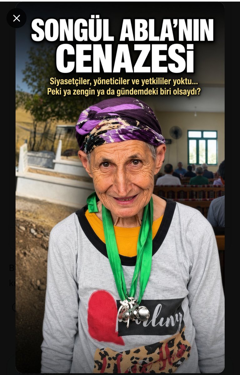 DiyarbakirSD's tweet photo. Songül Abla’nın cenazesi: Siyasetçiler, yöneticiler ve yetkililer yoktu… Peki ya zengin ya da gündemdeki biri olsaydı?**

Diyarbakır’ın “Songül Abla”sı olarak tanınan Songül Bereket, doğduğu Hazro’ya bağlı Kulaçtepe Köyü Mezarlığı’nda toprağa verildi. Taziyeleri Kulaçtepe Köyü Camii’nde kabul ediliyor.

Yıllarca sokaklarda yaşam mücadelesi veren Songül Abla, sade bir törenle uğurlandı.

Bu veda, Diyarbakır’a düşündüren bir soru bırakıyor:

**Bir insanın cenazesinin daha fazla sahiplenilmesi için zengin, güçlü ya da gündemde olan biri olması mı gerekiyor?**

Songül Abla’nın ardından geriye yalnızca bir yaşam hikâyesi değil, toplumun kimsesizlere bakışını sorgulatan bir soru da kaldı.

#amed #diyarbakır #songülabla