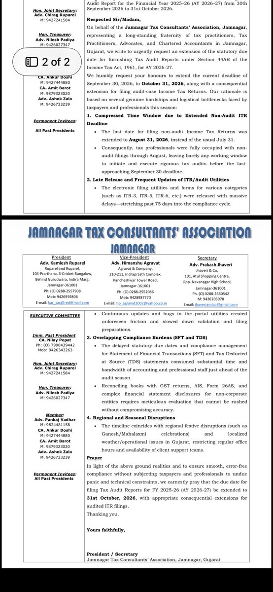 rambajajgst's tweet photo. Retweet For Support and Reach 

Jamnagar Tax Consultants’ Association, Jamnagar, Gujarat Represent @IncomeTaxIndia For #ExtendTaxAuditdate 

Ram Bajaj
8696424223

For Regular GST Updates, Join this Group
https://t.co/SmMxCrTcJG https://t.co/3jedSTDQ8d