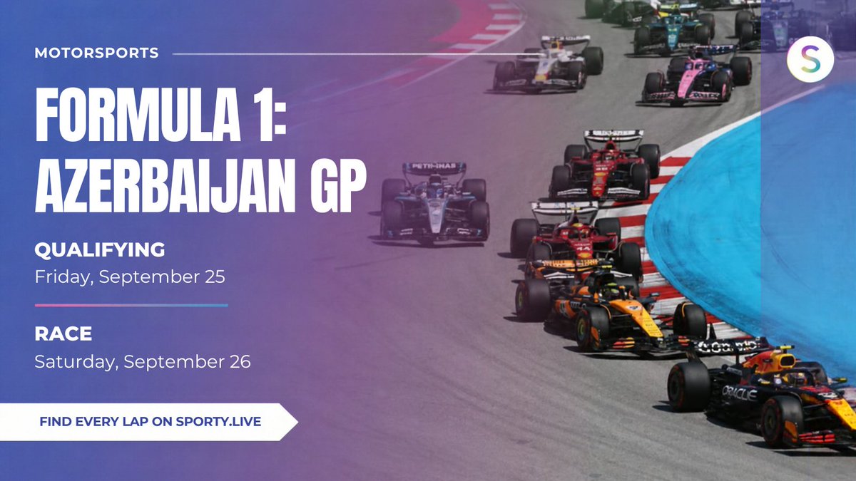 TheSportyGlobal's tweet photo. 🏎️ Formula 1 heads to Baku.

The Azerbaijan GP is here:
🏁 Qualifying — Sept 25
🏆 Race — Sept 26

Follow every lap with Sporty and enjoy F1 with English commentary through WeChat.

#F1 #Formula1 #AzerbaijanGP #Motorsport https://t.co/eKhpzoUONO