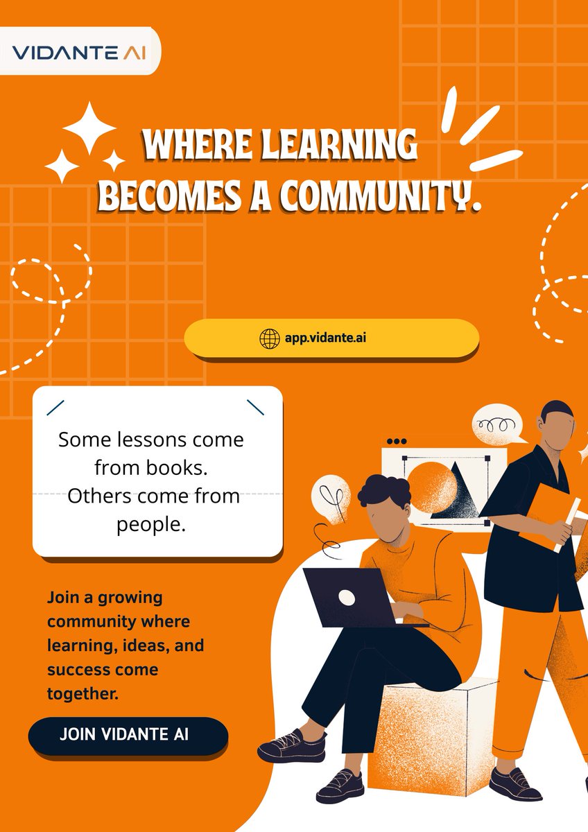 Vidanteai's tweet photo. What if learning wasn't just about studying?

What if it was about sharing ideas, asking questions, meeting people, and growing together? 

That's the community we're building at Vidante AI. 

https://t.co/L9pylQVOLq 
#vidanteAI #EDTech #Learning https://t.co/NVChOOaNEz