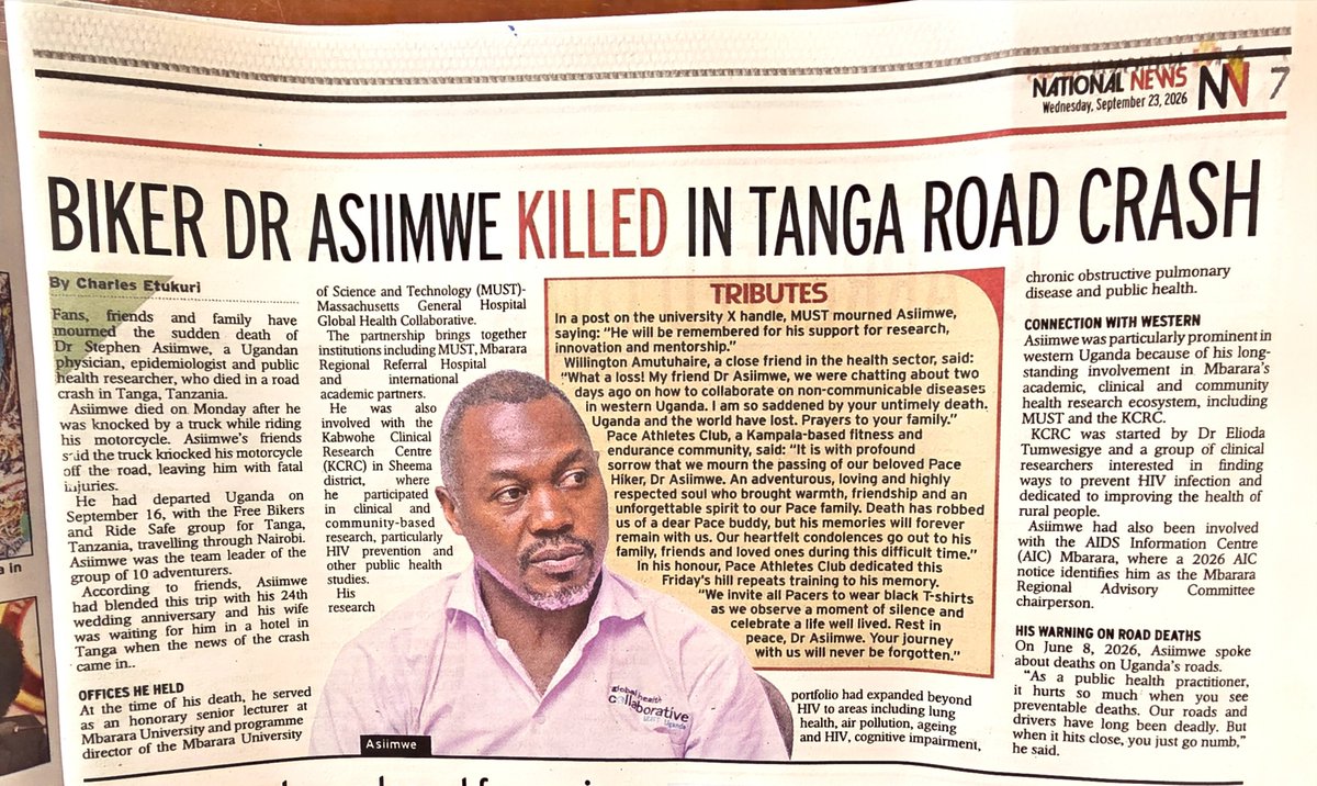 nyamadon's tweet photo. Life!
You plan your 24th wedding anniversary. Your wife moves ahead to Tanga, Tanzania, to wait for you at a hotel because you, instead of flying, have chosen to get there through your passion (biking). You lead your nine fellow bikers from Uganda, through Kenya to Tanzania. And as you approach Tanga, a truck knocks you dead.
Rest well Dr Stephen Asiimwe.