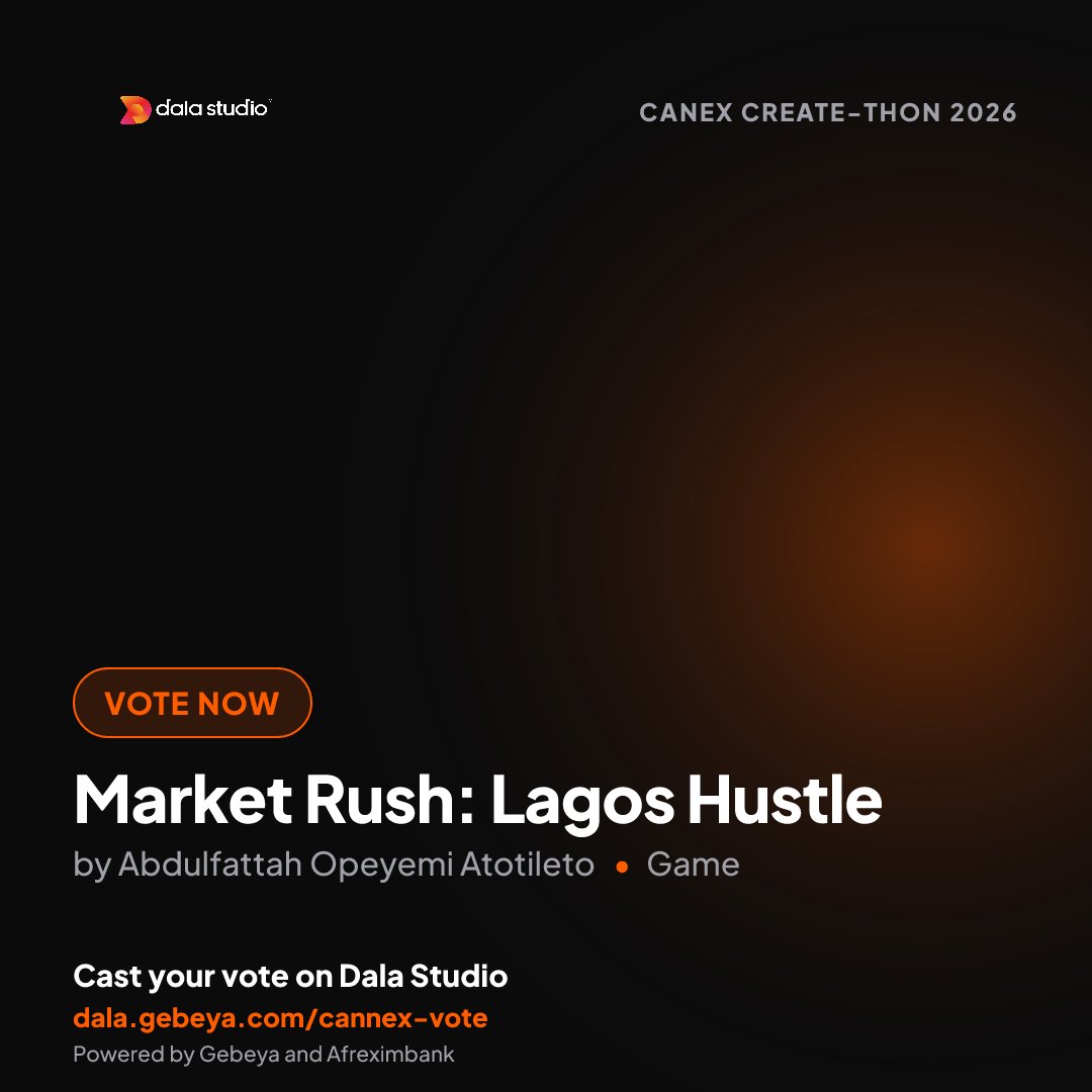 hatostravels's tweet photo. Check out Market Rush: Lagos Hustle in the CANEX Create-Thon 2026, powered by Gebeya and Afreximbank, and cast your vote: https://t.co/NDn8PO0aO0
#CANEXCreateThon #CANEX2026 #DalaStudio #AfricanCreators #CreativeAI #Gebeya #Africa #Afreximbank #CANEX #AICreators https://t.co/F8mc62Ormr