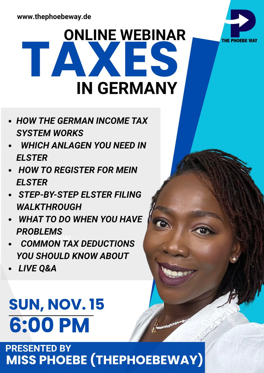 feeebbaaayy's tweet photo. 🇬🇭🇳🇬 Ghanaians &amp; Nigerians in Germany 🇩🇪 over here! 
Don’t know how to file your taxes or use ELSTER? 

Join my LIVE webinar where I’ll break down the German tax system, ELSTER, tax forms &amp; common deductions step by step.

📅 Nov. 15 | 6 PM

Register: https://t.co/ROivxtobbM https://t.co/OcfV23fGmV