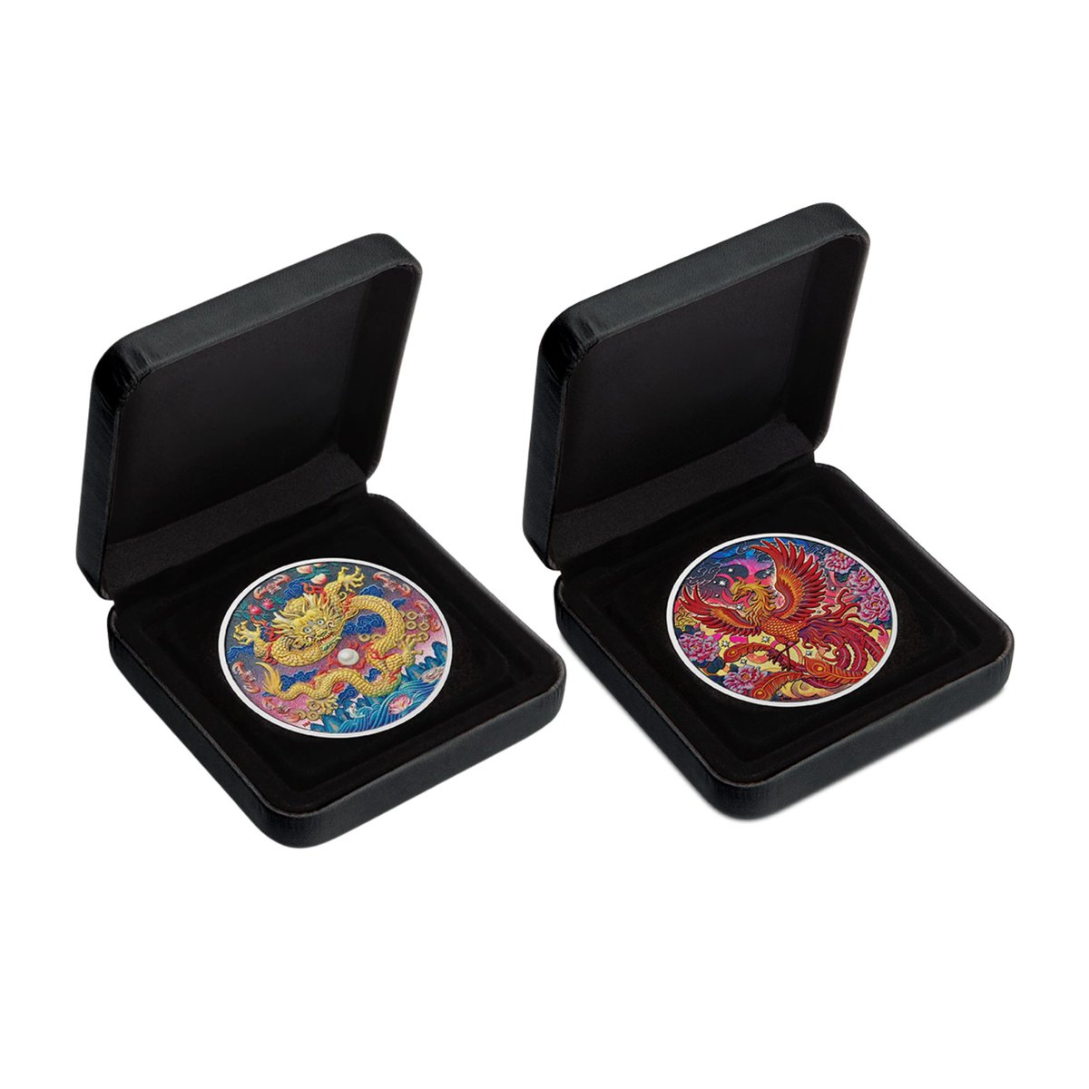 coingemscom's tweet photo. Dragon &amp; Phoenix — united.

2025–2026 Imperial Series 2-Coin Collection

 2 × 3oz 99.99% Silver
 6oz Total
 Proof Coloured
 Only 500 Each
🛒 [https://t.co/wCyCXwoWsK]
#CoinGems #PerthMint #GoldenDragon #VermilionPhoenix https://t.co/6HleRFSnuL
