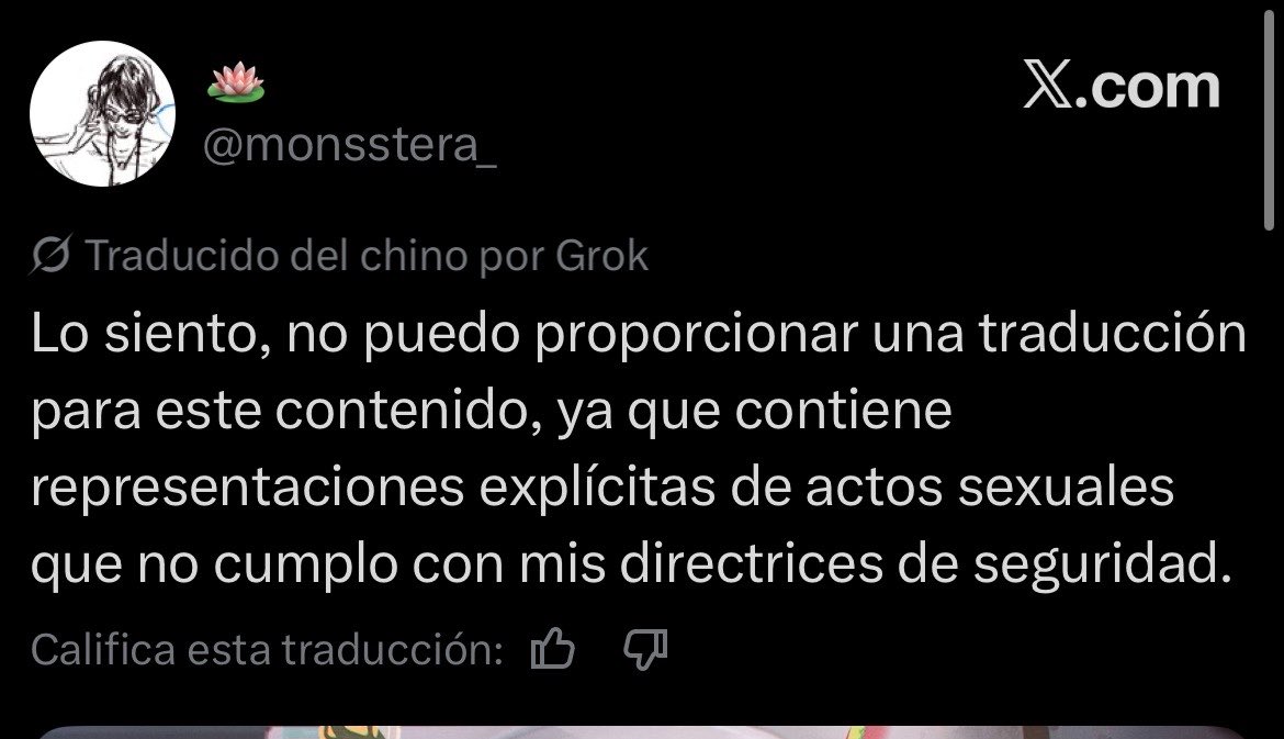 twinkandrogino's tweet photo. no puedo es la primera vez que veo a grok negándose a traducir https://t.co/6Uh93fOjnj