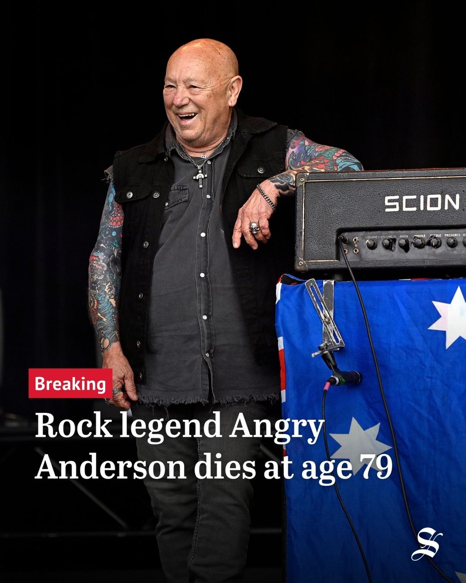 smh's tweet photo. Australian rock legend Angry Anderson has died at the age of 79, according to a statement shared by his bandmates and family on Wednesday. https://t.co/b9rKFJXjPx https://t.co/fElhPfyNgL