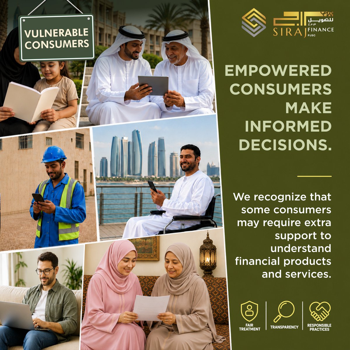 FinanceSiraj's tweet photo. From first-time users to seniors and digital beginners, care and understanding help create a safer, more inclusive financial experience for all.
At Siraj Finance, we ensure dedicated support for all customers, especially those who need extra care.
#VulnerableConsumers https://t.co/TKC74g2l6A