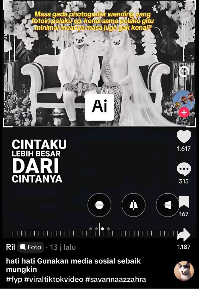 itszweedy's tweet photo. Barusan lewat di threads aku, katanya semua AI, ceritanya ga bener. Dari foto makam, nikahan juga ambil dr orang lain terus di edit pake AI 🥲

Ini kalo beneran ngibul, kok ya orang ada banget energi bikin cerita kaya begini 🥲 https://t.co/vomiB9kio6