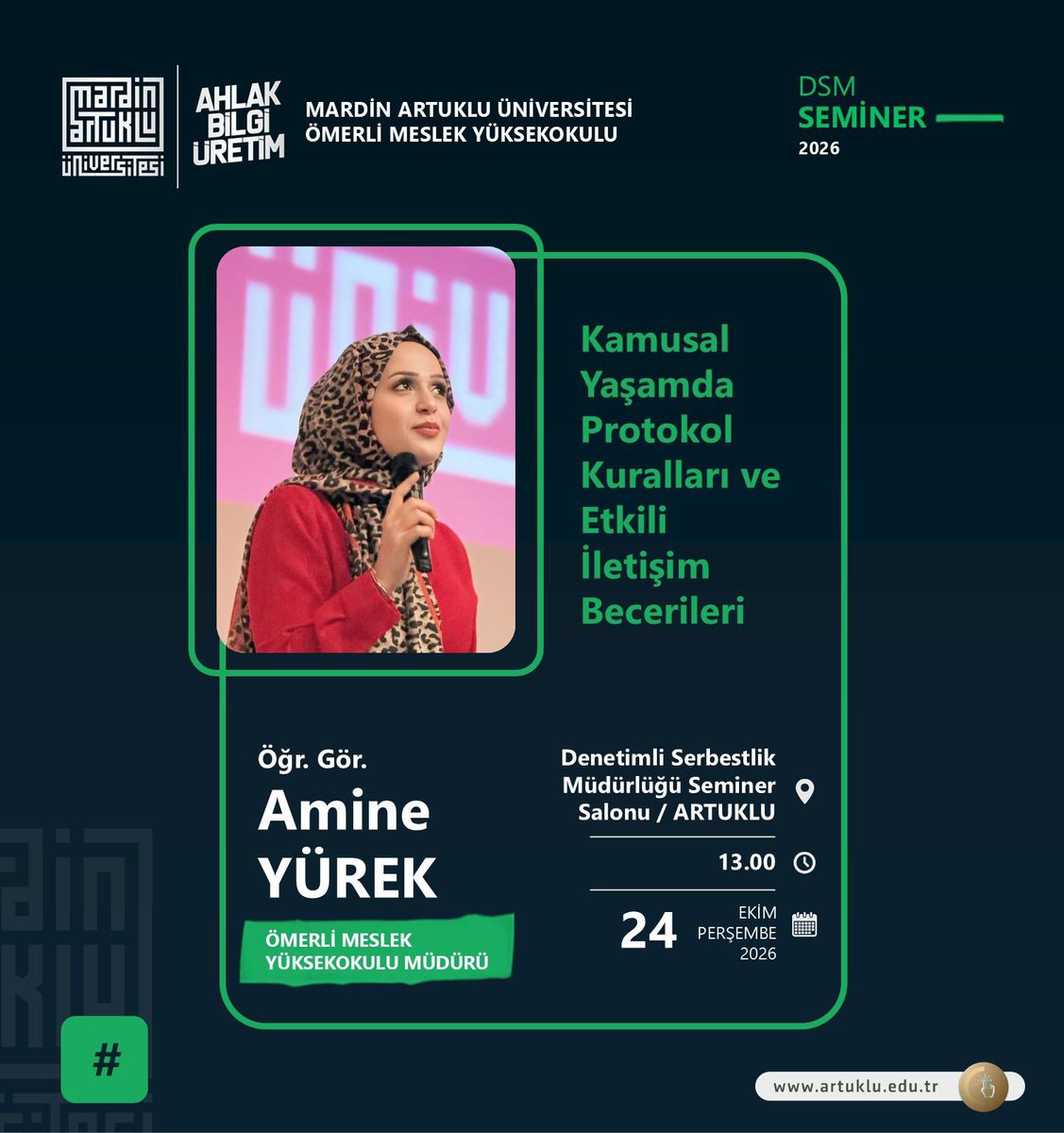 mardindsm's tweet photo. PERSONELİMİZE YÖNELİK SEMİNER
Müdürlüğümüz personeline yönelik olarak, Mardin Artuklu Üniversitesi Ömerli Meslek Yüksekokulu Müdürü ve Öğretim Görevlisi Sayın Amine YÜREK tarafından “Kamusal Yaşamda Protokol Kuralları ve Etkili İletişim Becerileri” konulu seminer https://t.co/6Wt5iq4uPE