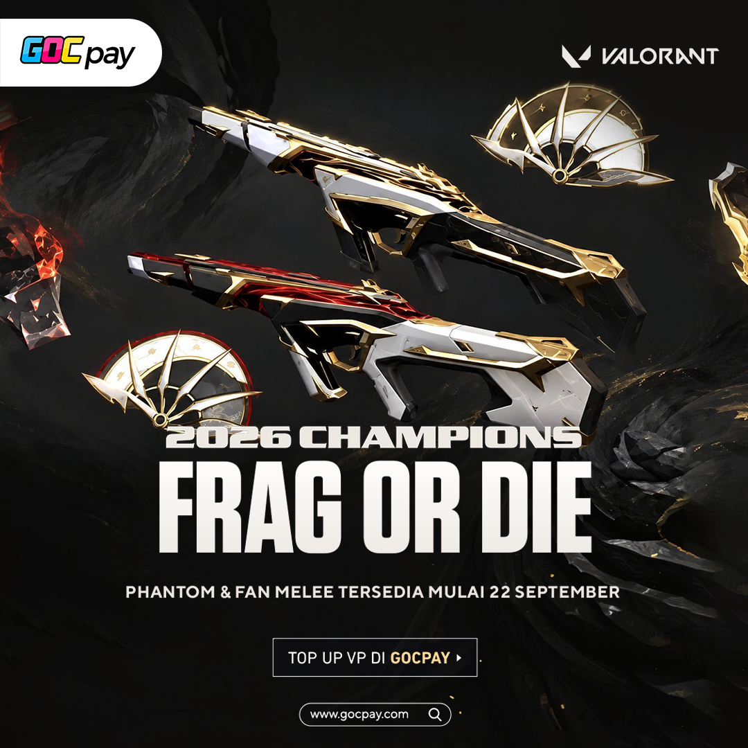 GOCpay's tweet photo. VALORANT CHAMPIONS 2026: PHANTOM &amp; FAN MELEE SUDAH HADIR 🔥

Phantom hadir dengan efek dynamic side-swap yang bisa berubah sisi saat digunakan, sementara Fan Melee tampil dengan desain kipas lipat yang stylish. Siap pilih Alpha atau Omega dan gas bareng faksi?

#VALORANT #GOCpay https://t.co/fmOr6iPRD3
