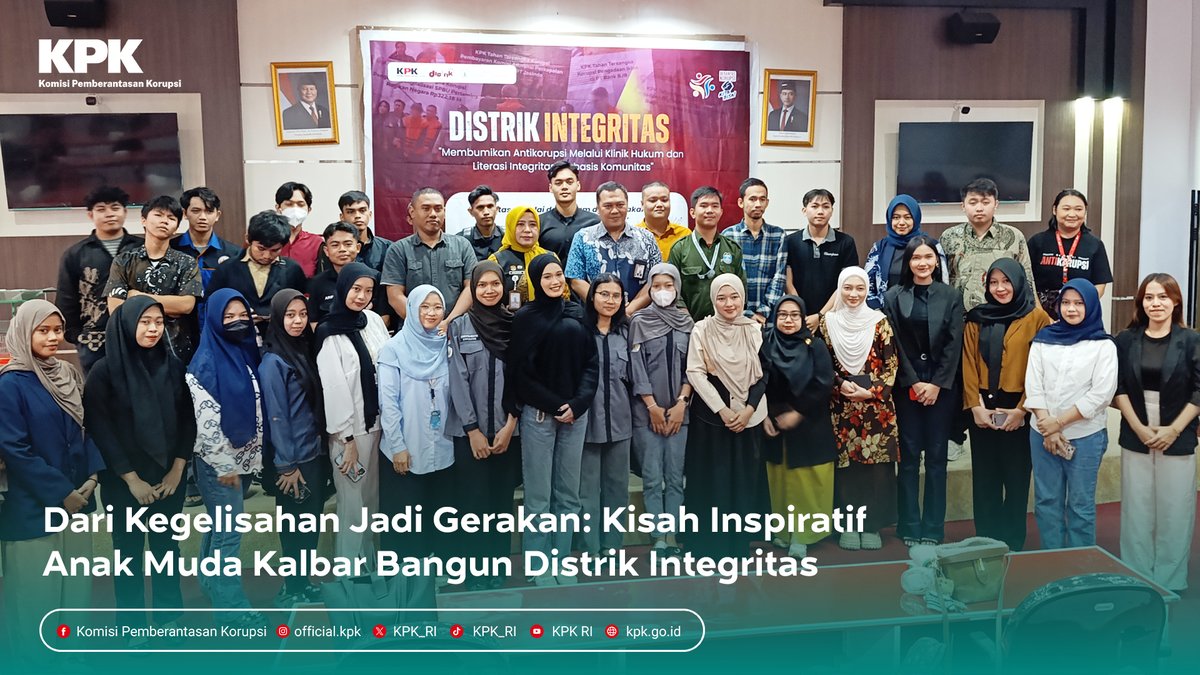 KPK_RI's tweet photo. [BERITA KPK] Nana Selviana yang merupakan alumni program Sinergi Integritas Muda Indonesia (SINTESIS) KPK 2026 asal Pontianak, Kalimantan Barat (Kalbar) membuat gerakan antikorupsi menjadi kerja-kerja konkret melalui wadah bertajuk “Distrik Muda” yang didirikannya. (1/6)

🔗https://t.co/Dxsr9IFBOq
