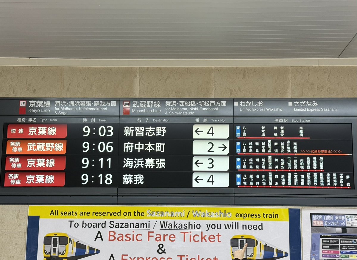 Tobu_unyo_'s tweet photo. 取り急ぎで撮ったやつなのでまあまあ斜めってますが停車駅案内のあるタイプだと新習志野駅は未掲載のようです https://t.co/VNUHuMlIJC