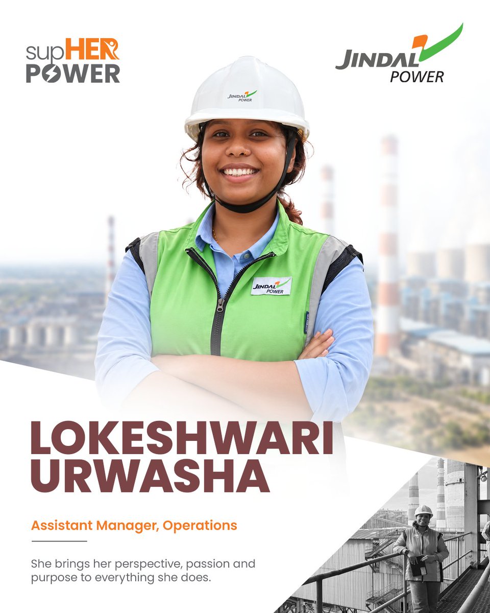 JindalPower_In's tweet photo. Curiosity fuels her. Confidence drives her. Purpose powers her.
Meet Lokeshwari Urwasha, one of the women powering progress at Jindal Power.

#SupHERPower #JindalPower #WomenInPower https://t.co/Id0yZuBSll