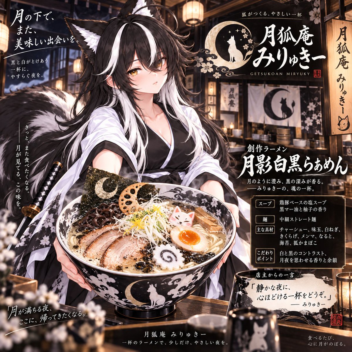 Roki_0131's tweet photo. 【プロンプト配布 第4弾】

「オリジナル創作ラーメン」
が作れるプロンプトです！

それぞれの個性を出すために
画像添付をしていただけると
結果が更に面白くなるので、
オリキャラやご自身のお写真などの
添付をしていただけたらOKです✨

あくまでお遊び程度に考えておいて
いただけると助かります🙇‍♀️

過去の配布したポストは
全てハイライトに載せます。

 ①リプからプロンプトをコピーする
②AIのチャット欄に貼り付ける
③(任意)名前などの詳細を入力
④(必須)画像を添付する
⑤送信して生成開始！