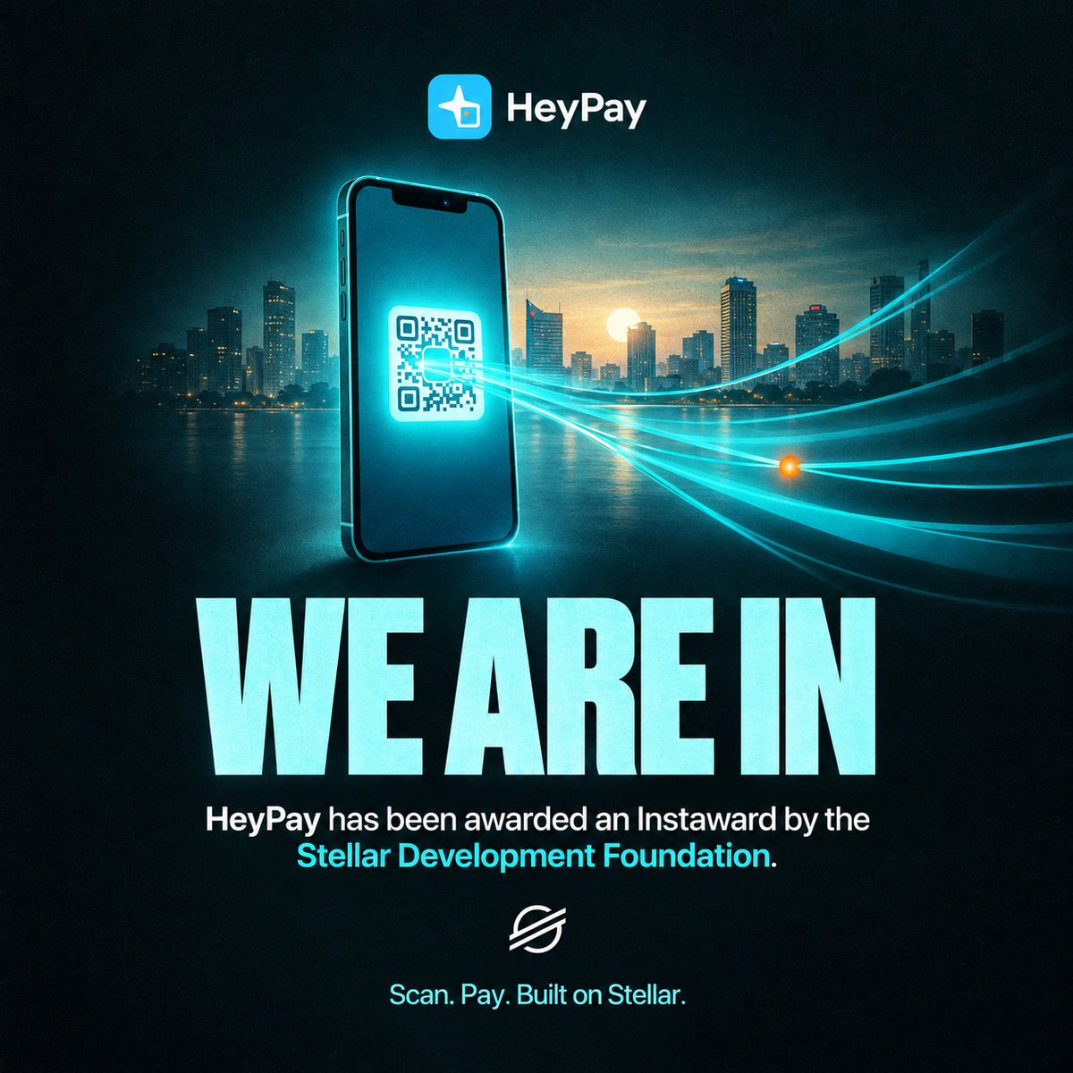 HeyPayfi's tweet photo. We’re officially in. 💠 

HeyPay has been awarded an Instaward by the Stellar Development Foundation.

Bringing instant on-chain finality to everyday QR payments.

Scan. Pay. Settle. 🔗

@StellarOrg @BuildOnStellar @PHI_Stellar https://t.co/FUULfHLl9a