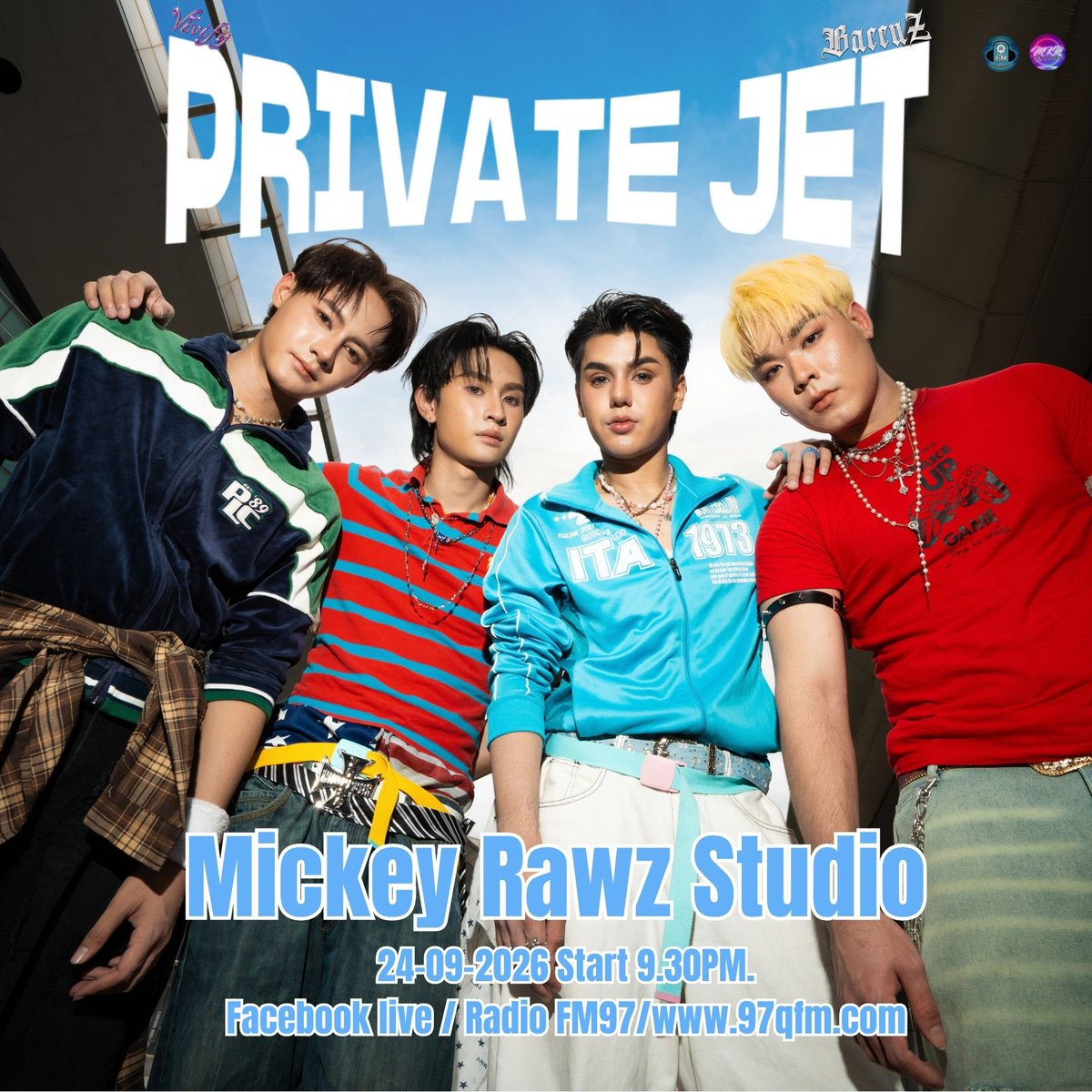 mkrstudioTH's tweet photo. ขอต้อนรับการกลับมาของหนุ่มๆ มาดคูล BACCUZ กับซิงเกิ้ลที่ 2 "Private Jet" มาดูกันว่า ใครจะทำหน้าที่อะไรบน Private Jet ลำนี้
24-09-2569 รายการ Mickey Rawz STUDIO เวลา 21.30 น. คลื่นวิทยุ FM97, FB Live: Mickey Rawz STUDIO,https://t.co/IIXh1LemoK
#privatejet #baccuz #vivify https://t.co/XRbVIStYw7