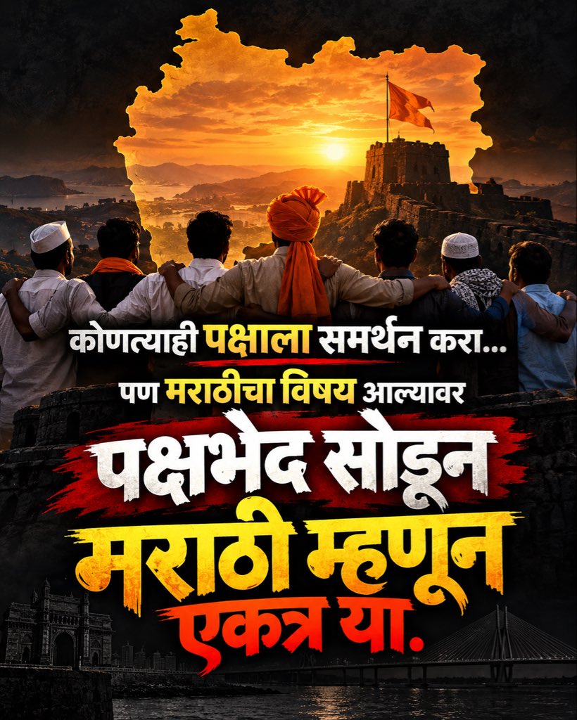 MHKaryakarta's tweet photo. कोणत्याही पक्षाला समर्थन करा…
राजकीय मतभेद असणं स्वाभाविक आहे.

पण मराठी भाषा, मराठी संस्कृती आणि महाराष्ट्राच्या विषयावर पक्षभेद बाजूला ठेवून एकत्र येणं गरजेचं आहे. 

मत वेगवेगळे असू शकतात,
पण मराठी म्हणून आपली ओळख आणि आपला आवाज एक असू शकतो.

पक्ष वेगळे असतील,
पण मराठीपण एकच! https://t.co/OHBlfRjMeD