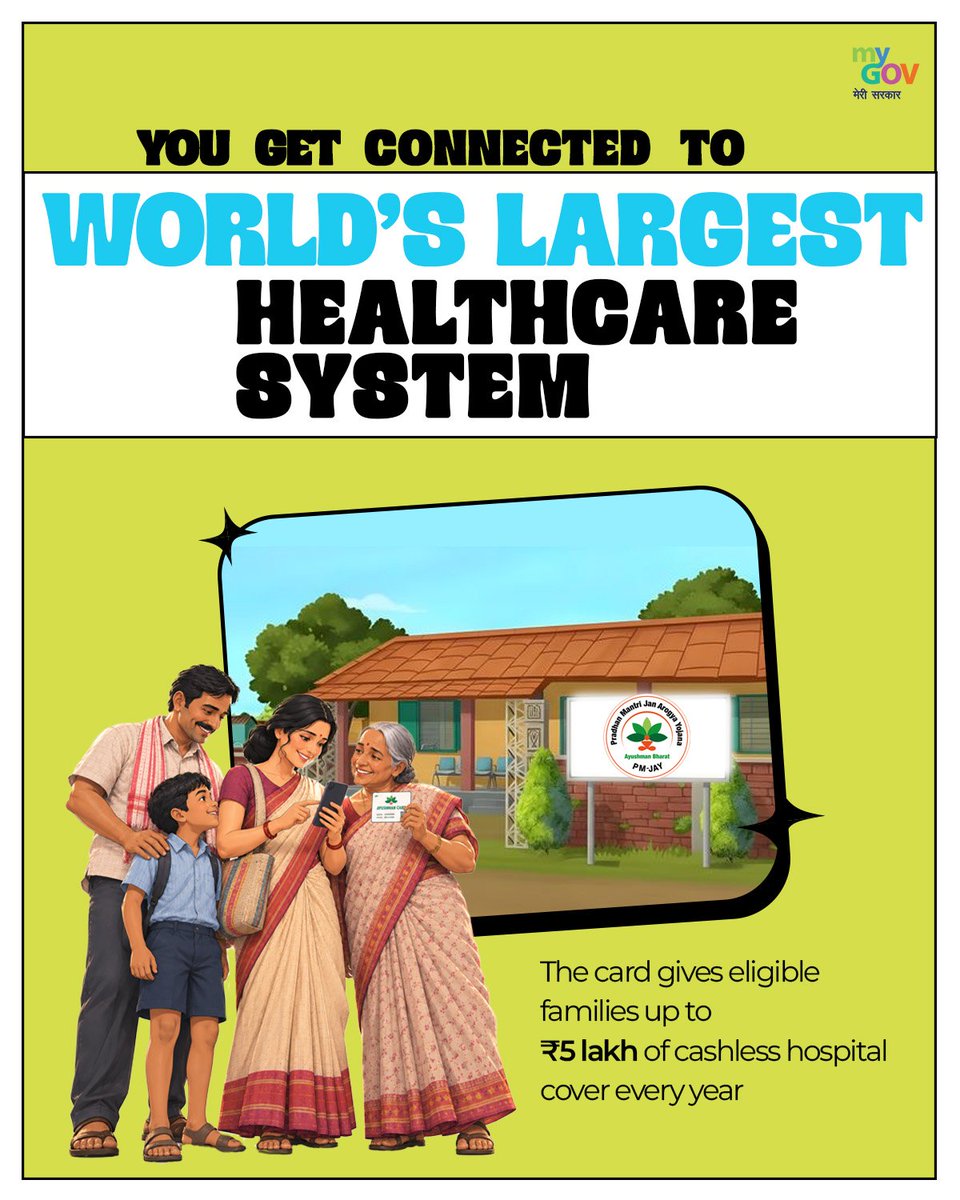 Gupta_vijender's tweet photo. #8YearsOfAyushmanBharat
Healthcare that reaches every Indian, wherever they are.

Under the leadership of Hon’ble Prime Minister Shri @narendramodi Ji, Ayushman Bharat is transforming healthcare by making quality treatment more accessible, affordable and cashless.

From ₹5 lakh health cover to nationwide portability and digital health records, Ayushman Bharat is empowering millions of families with greater healthcare security.