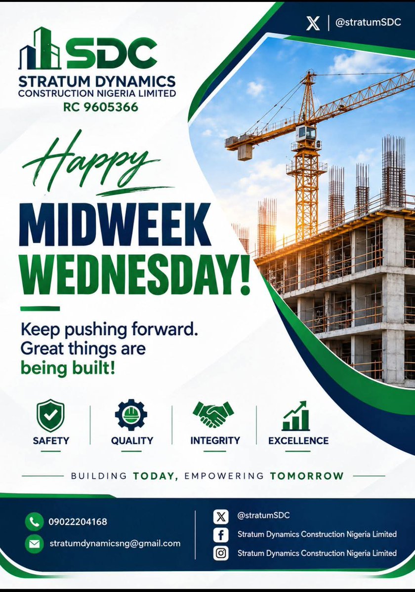 stratumSDC's tweet photo. Every successful project begins with a clear vision, high-quality execution, and a strong commitment to excellence.

At Stratum Dynamics Construction Nigeria Limited, we prioritise Safety, Quality, Integrity, and Excellence at every stage.

Building Today. Empowering Tomorrow. https://t.co/Lq4zc2k5ln