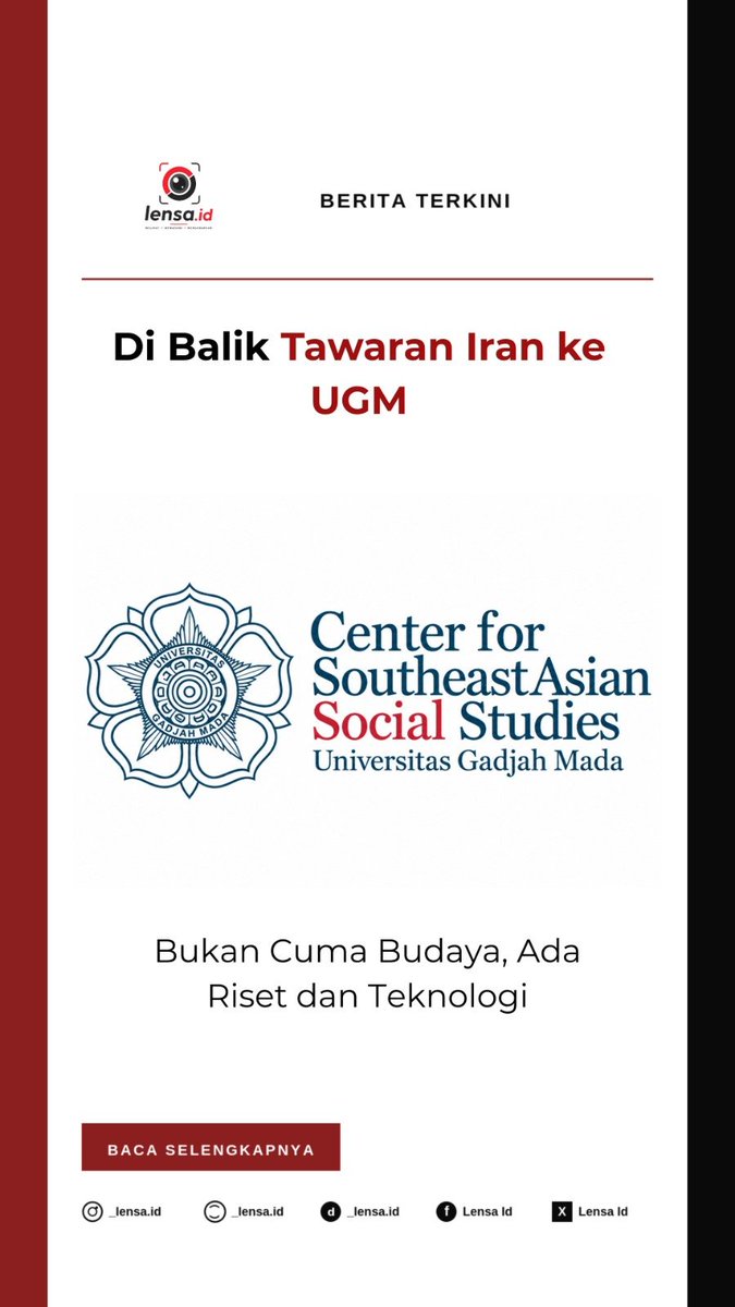 LensaIdgq's tweet photo. 🔎 Tawaran Iran ke UGM mencakup pendidikan, riset, perfilman, engineering, hingga penyebutan prodi nuklir. 

Namun, ini masih berupa pembicaraan/tawaran pengembangan kerja sama, bukan bukti seluruh proyek sudah berjalan. Transparansi jadi kunci.

Sumber: ANTARA.

#jagaindonesia https://t.co/7yYAnrbHJE