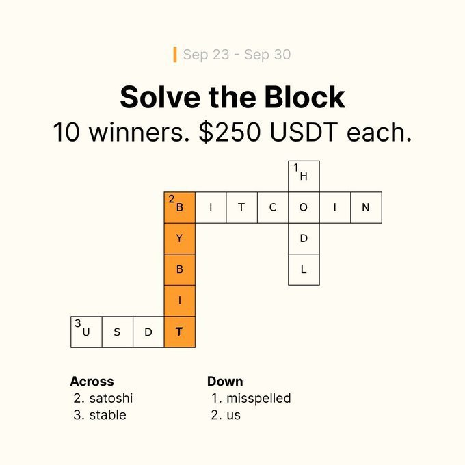 Idris7783's tweet photo. @Bybit_Official Down:
1. HODL 
2. BYBIT  

Across: 
2. BITCOIN  
3. USDT https://t.co/ycrFNl1BSv