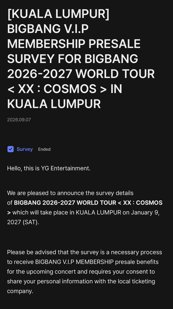 forrrgd's tweet photo. want to rent 
membership bigbang bstage code
in kuala lumpur malaysia

— 150.000 idr | $9
— indonesia wallet/bank/paypal

strictly for vip only, not for ticketing service~ 

t. gdragon taeyang daesung konser gd cosmos concert 2026 wtr wts want to sell https://t.co/CGm2iGnYlE