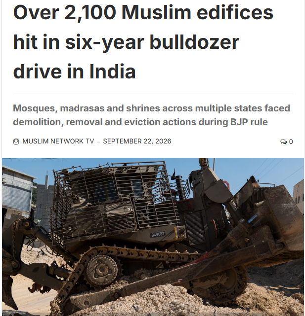 MairaP_SpeakS's tweet photo. 2,166 reported instances involving mosques, madrasas, dargahs, mazars and other Muslim religious or community properties were subjected to demolition, removal or eviction actions across India between 2020 and 2026. 

The compilation, based on government statements, court records, media reports and documented cases, covers several states including Uttar Pradesh, Uttarakhand, Gujarat, Delhi, Maharashtra, Madhya Pradesh, Rajasthan, Telangana and Assam. 

For how long will we Indian Muslims silently see all this? 

https://t.co/LDwtyZhJuD