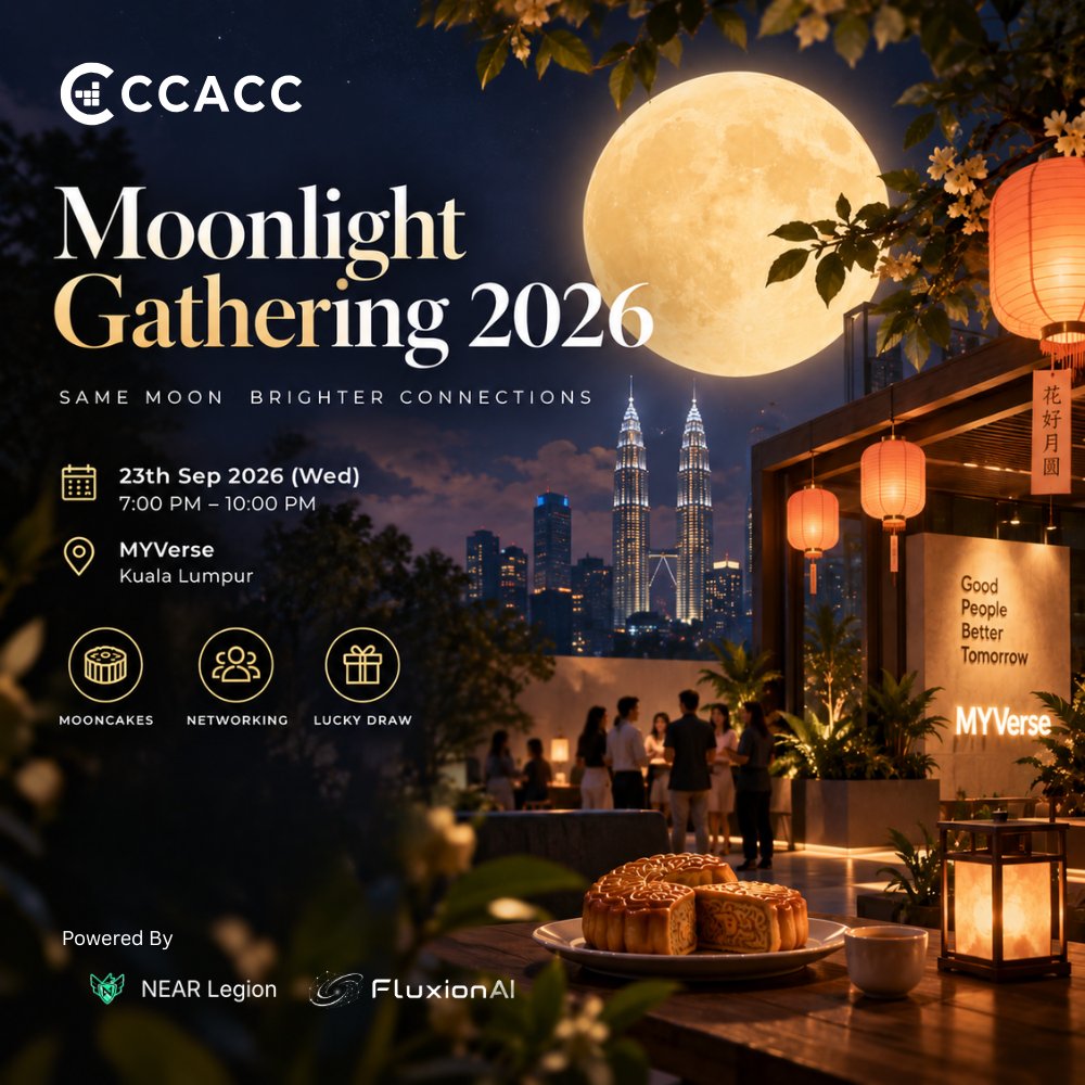 ccacc_hub's tweet photo. 🌕 Tonight, we gather under the same moon.

Huge thanks to @NEARLegion, @near_malaysia and @fluxionai_hq for supporting Moonlight Gathering 2026 and helping make this community gathering possible.

We look forward to welcoming builders, founders, creators, and community members for an evening of mooncakes, tea, networking, and meaningful conversations.

📍 MYVerse, Kuala Lumpur
🕖 Tonight · 7:00 PM – 10:00 PM

🔗 https://t.co/04yGzEW1uf