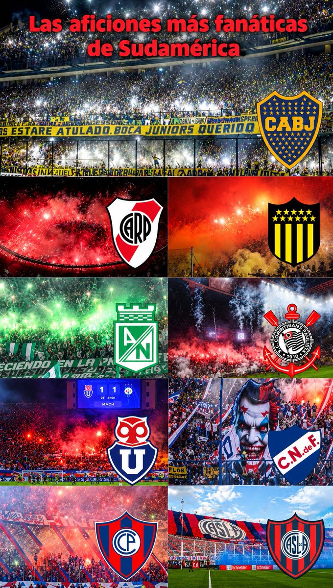 Dpnvd1261601's tweet photo. As 9 torcidas mas fanáticas da América do Sul #ultras #barras #torcidas @BocaJrsOficial @RiverPlate @Corinthians @OficialCAP @SanLorenzo @udechile @Nacional @CCP1912oficial @nacionaloficial https://t.co/8Rl45A695U