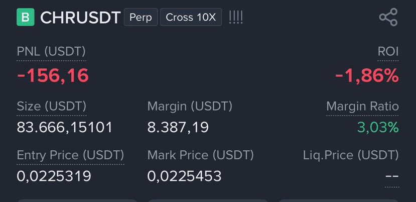 Trading signal: $CHR: LONG  
Entry: $0.0225  
Stop Loss: $0.0201  
Take Profit Targets  
TP1: $0.0248  
TP2: $0.0265  
TP3: $0.0289  

🚀 Join Our Official Tele