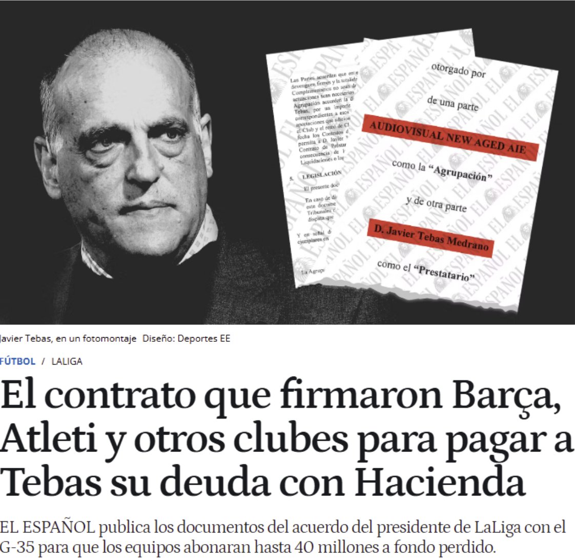 mjss10's tweet photo. 🚨 Javier Tebas: 

"Es más cómodo señalar una conspiración que explicar lo que ocurre en el césped."

"Menuda manera de entender la igualdad en la competición."

Claro que sí, "igualar" la competición es que te paguen la deuda con Hacienda los 20 clubes de primera, no 19 de ellos 🤡