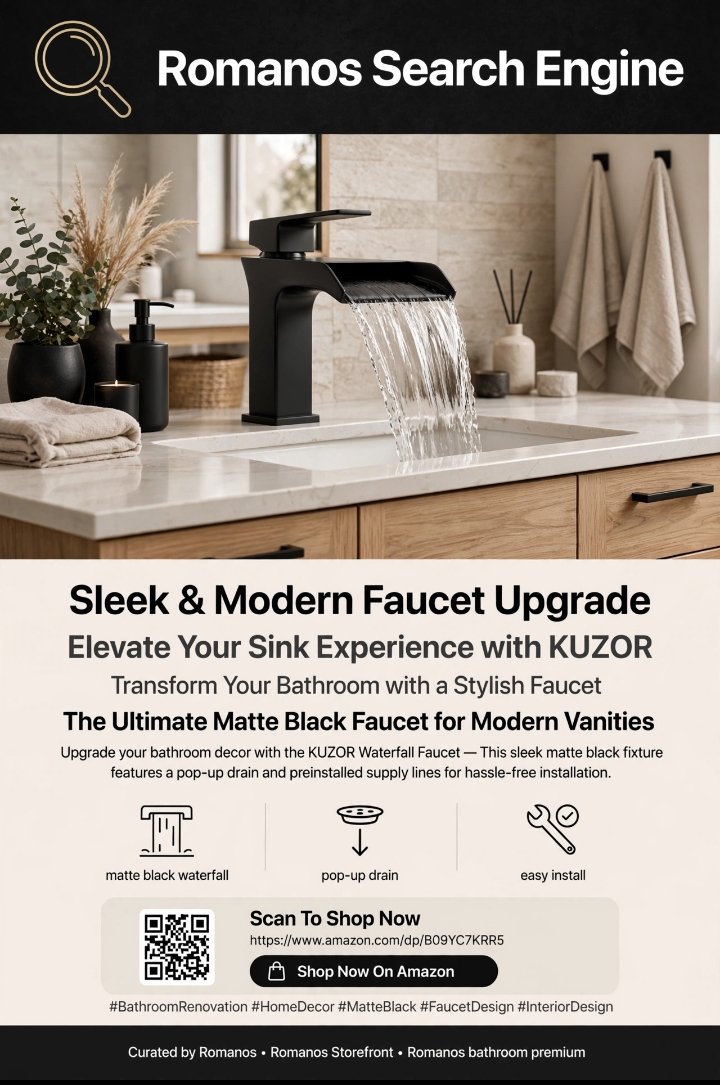 RomanosNiche's tweet photo. Upgrade your bathroom decor with the KUZOR Waterfall Faucet. This sleek matte black fixture features a pop-up drain and preinstalled supply lines for hassle-free installation.

https://t.co/3Ecdel7cl3

 #BathroomRenovation #HomeDecor #ad #FaucetDesign #InteriorDesign https://t.co/7dWp0rzTFF