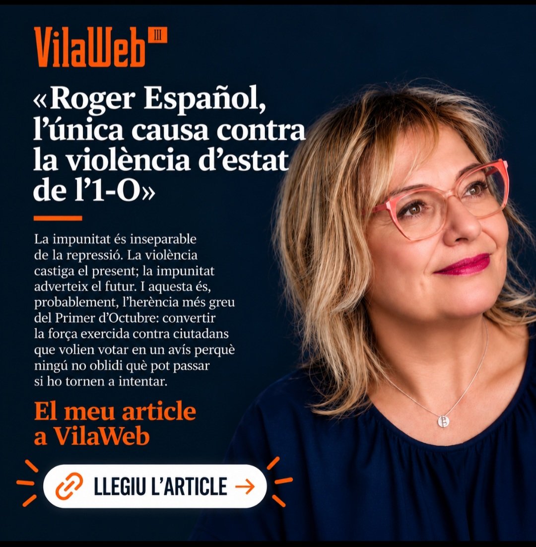 GemmaPasqual's tweet photo. 'Roger Español, l’única causa contra la violència d’estat de l’1-O'
En l’únic judici contra policies per la violència del Primer d'Octubre es restringeix l’examen de l’actuació dels agents i es posa sota escrutini la víctima. El meu article a @vilaweb
https://t.co/WuioVAG2li https://t.co/PhFUJh9kil