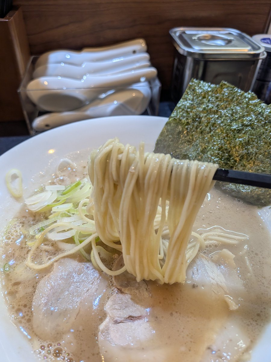 sukepins's tweet photo. 2026/09/22 久留米とんこつラーメン とん八。
豚骨ラーメン 味玉、海苔トッピング

濃厚豚骨だけど豚臭さは少な目で美味しい
塩分も控えめで喉は渇きにくいかな
コスパも良し

ごちそうさまでした

#とん八 
#豚骨ラーメン 
#久留米らーめん https://t.co/N52srd9VQD