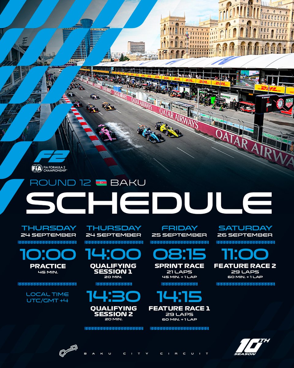 Formula2's tweet photo. Clear your schedules... 

Baku's a busy one! 🗓️😮‍💨

#F2 #AzerbaijanGP https://t.co/HPJ6tpVJom
