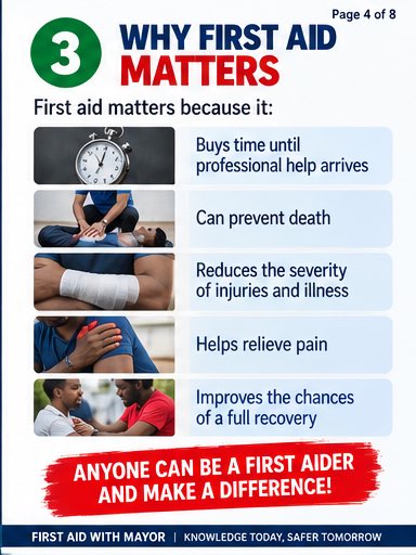 firstaidmayor's tweet photo. 1. Introduction to First Aid
🚑 Welcome to First Aid with Mayor!
Emergencies don’t give warnings. Knowing what to do in the first few minutes can make a huge difference.
Let’s learn first aid one skill at a time.
Follow for practical first-aid tips. ❤️
#FirstAidWithMayor https://t.co/AFmqLnNURV