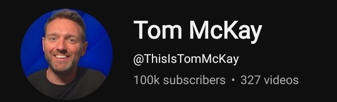 TomMcChaos's tweet photo. A VERY SPECIAL DAY! @thisistommckay just hit 100k followers on YouTube! 🥳
Absolutely wonderful to see such a kind and talented person reach so many. It's a real pleasure to follow and support his work and continued shenanigans in bohemia!

(thanks simon of fosser for the ping!) https://t.co/1B27AYo89S