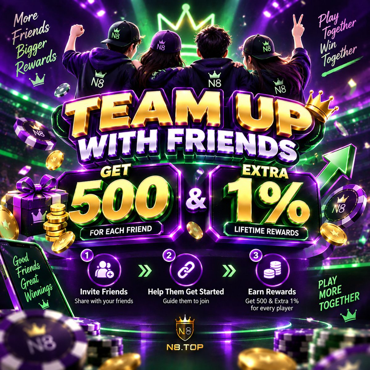 n8_social66758's tweet photo. ๐ฅ๐ฅ TEAM UP WITH FRIENDS! ๐๐
A vibrant community-themed creative focused on friends, teamwork and shared rewards. ๐คโจ
Who would you team up with? ๐
๐ LINK IN BIO
#N8 #N8TOP #N8COM #TeamUp #Friends #Gaming #Community #Entertainment #SocialGaming https://t.co/CsoILefjj6