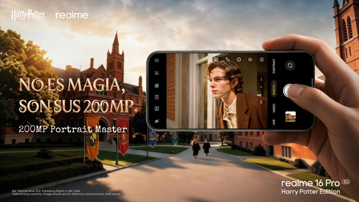 realmeespana's tweet photo. Sin trucos. Te presentamos el 200MP Portrait Master, listo para que cada retrato merezca una segunda mirada.

#HarryPotterXrealme #HarryPotter 
#HarryPotterStyle #realme16ProSeries #realmeEspana https://t.co/d1gqBJw2HP