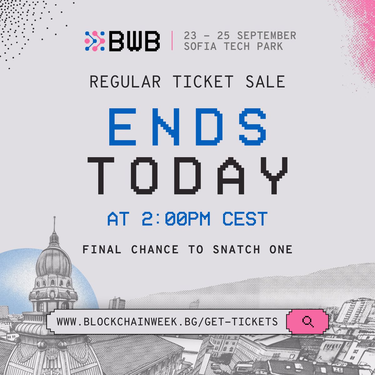ETHSofiaBG's tweet photo. Last chance to get a regular ticket for #ETHSofia and #FutureFinanceForum.
The sale ends today at 2:00 pm CEST | 3:00 pm EEST
Get a ticket now: https://t.co/gV2Oryg34l https://t.co/EYVOzqboDZ