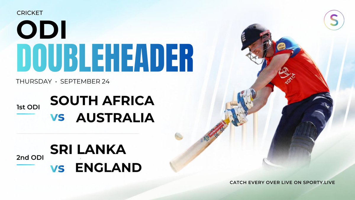 TheSportyGlobal's tweet photo. 🏏 ODI doubleheader this Thursday.

🇿🇦 South Africa vs Australia
🇱🇰 Sri Lanka vs England

Two international cricket clashes on September 24. Catch every over live with Sporty, with English commentary and easy access through WeChat.

Your matchday starts here.
https://t.co/3bc3vZt3Zj

#Cricket #ODI #LiveCricket #Sporty