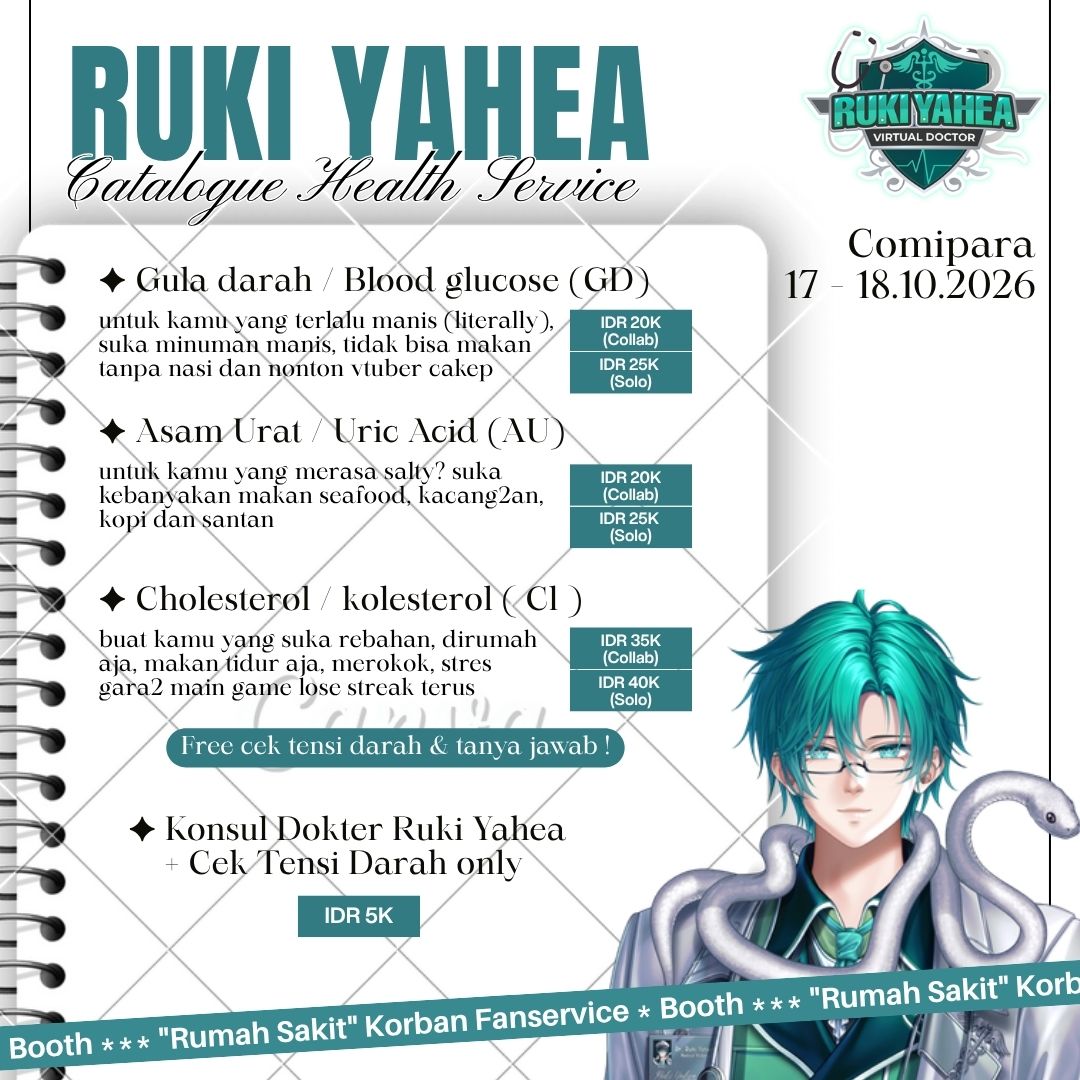 ruki_yahea's tweet photo. ✨KATALOG RSKF COMIPARA 7✨

---- Pembayaran dapat menggunakan QRIS atau CASH (OTS Only ----

Keterangan :
- Collab : pengunjung memesan layanan dokter umum DAN dokter gigi
- Solo : pengunjung memesan layanan dokter umum saja atau dokter gigi saja

#comipara7 #comipara7catalogue https://t.co/T75bgt8Cs9