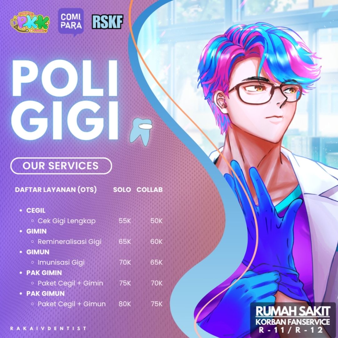 ruki_yahea's tweet photo. ✨KATALOG RSKF COMIPARA 7✨

---- Pembayaran dapat menggunakan QRIS atau CASH (OTS Only ----

Keterangan :
- Collab : pengunjung memesan layanan dokter umum DAN dokter gigi
- Solo : pengunjung memesan layanan dokter umum saja atau dokter gigi saja

#comipara7 #comipara7catalogue https://t.co/T75bgt8Cs9
