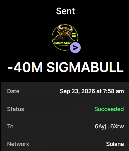 SigmaBullSol's tweet photo. 40M $SIGMABULL Successfully purchased ✅

Buy now before the presale ends

Send SOL To Presales Wallet:
EB6HcbQXufnxCeRxfJkngw4pNnbc5Ymwh5usGVmrngAH
 
Txn: https://t.co/FyQsxraVcH

Min buy: 0.2 $SOL

0.2 SOL → 40,000,000 $SIGMABULL
0.5 SOL → 100,000,000 $SIGMABULL
1 SOL → 210,000,000 $SIGMABULL

Retweet & Drop SOL Address
