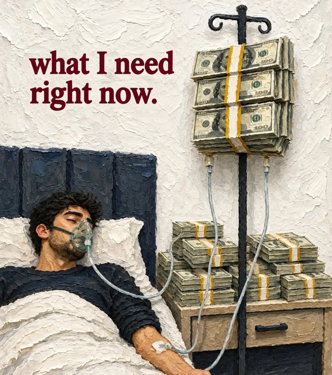 Philipneri76051's tweet photo. They say money can't buy happiness, but in a world where survival has a price tag, it becomes the very air we breathe.
Critical condition requires critical solutions. https://t.co/ljuvxHYp3X