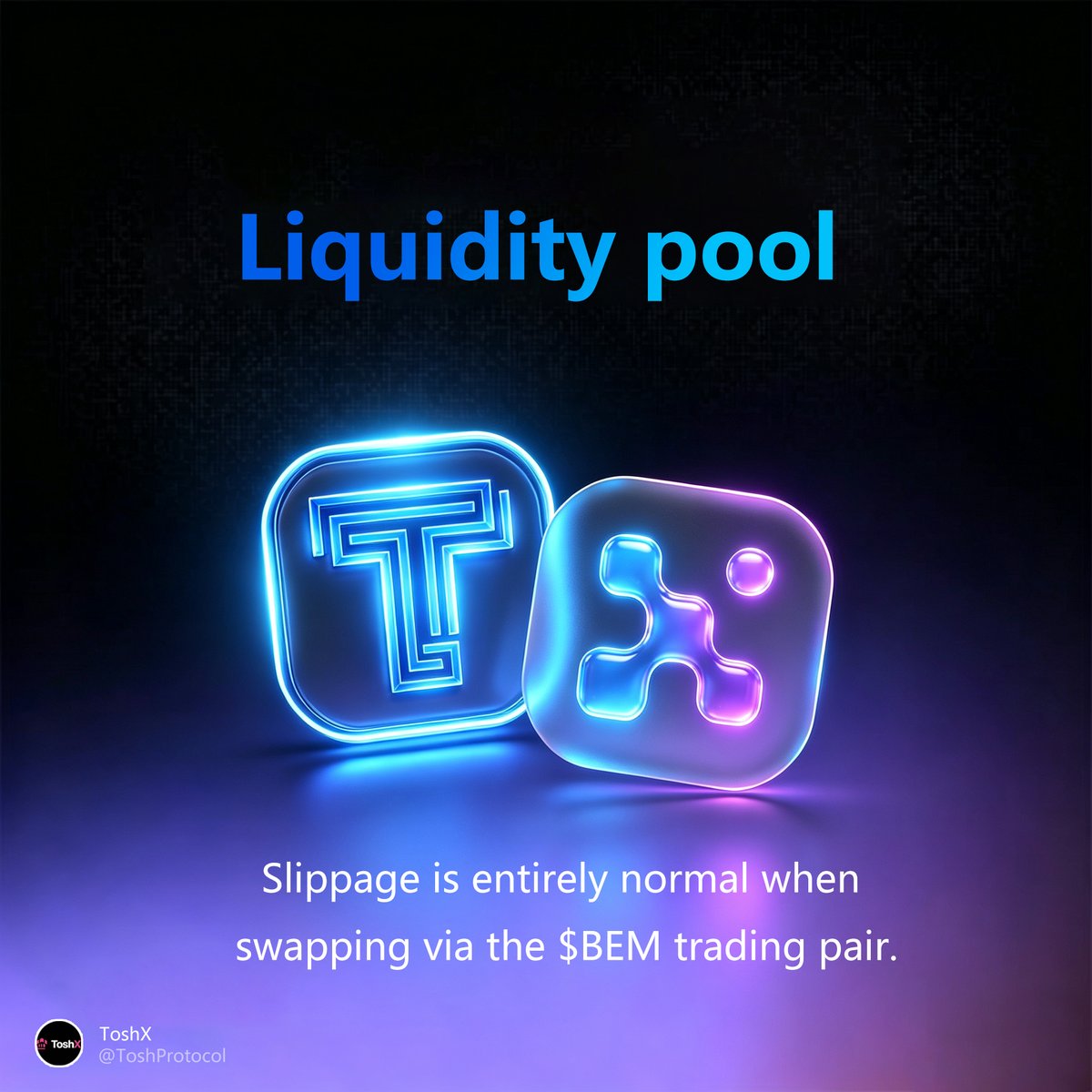 ToshProtocol's tweet photo. 针对社区反馈的部分交易滑点异常偏高问题，特此向大家说明原因与最优解法：

1. 流动池深度充足：
$TO 的官方主力流动性极其充足，但由于底池是以 $BEM 作为基础对建立的，因此只有通过 $BEM 交易对兑换，滑点才是完全正常的。

2. 部分钱包的路由缺陷：
部分第三方钱包内置的 Swap 路由问题，未能正确识别 BSC 上的 $BEM 聚合路径，导致其尝试通过多层中转折算，从而产生极高且不必要的异常滑点。
