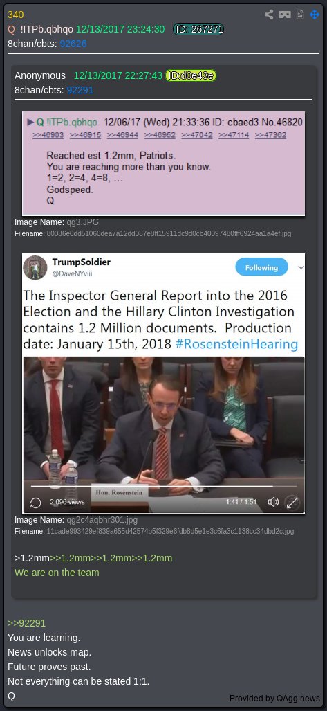 7thDean's tweet photo. The US Department of Justice drops a "Future Proves Past" "Q" proof...🐸😉 

The U.S. Department of Justices post "announcing the unsealing of an indictment charging a former USPS Postal Worker for allegedly disposing of HUNDREDS of Mail-In Ballots in Utah" has a timestamp of 3:40 PM EST

Q 340
Tweet from TrumpSoldier (@DaveNYviii)
The Inspector General Report into the 2016 Election and the Hillary Clinton Investigation contains 1.2 Million documents. Production date: January 15th, 2018 #RosensteinHearing

We are on the team

You are learning.
News unlocks map.👈
Future proves past.👈
Not everything can be stated 1:1.
Q

This is not a coincidence, news of the unsealing of an indictment charging a former USPS postal worker for disposing of hundreds of mail in ballots is big, and like Q said, News unlocks the map and the Future has proved the past...🐸😉 

Pay attention because the News will continue to unlock the map and future will continue to prove the past.....🔥🔥🔥 

NOTHING CAN STOP WHAT IS COMING!💀⚖️😎