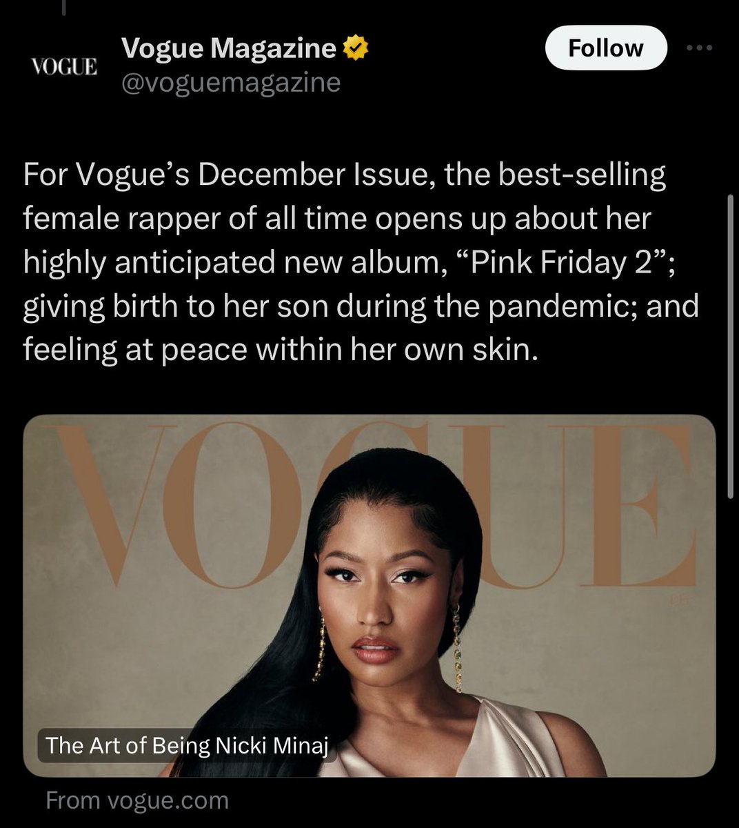 MaterialBarbz's tweet photo. @BardiMogul First of all Nicki is THE PINKPRINT and jigsaw doesn’t even have a vogue cover to her name you slow delusional bitch https://t.co/XiWdaNOnzY